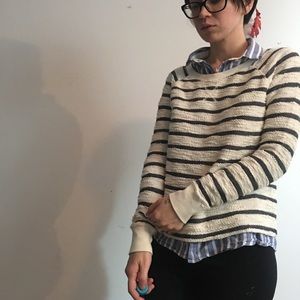 Black and cream fluffy striped sweater